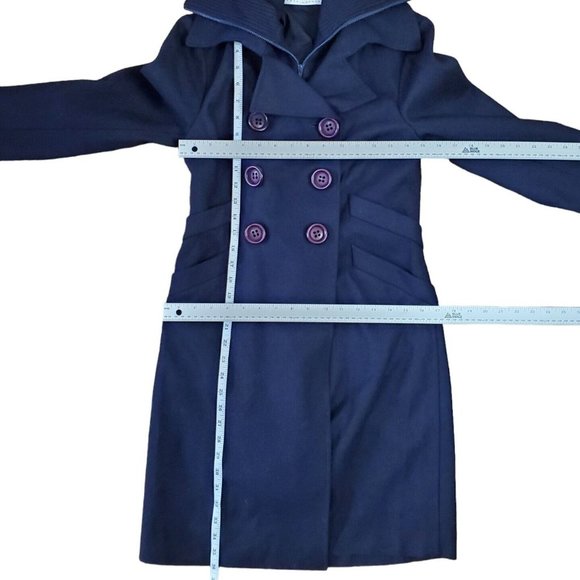 Susana Monaco Womens Double Breasted Coat Sz 4 Navy Blue Wool L/S Knit Pockets - Picture 6 of 11